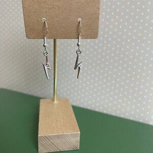 Lightning Bolt Silver Tone Dangle Pierced Earrings NWT